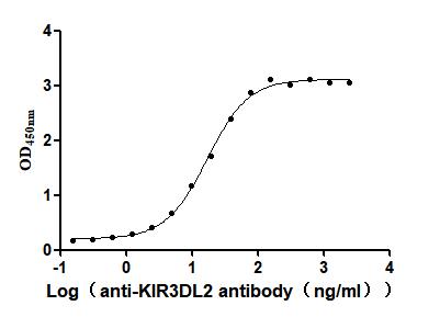 The Binding Activity of Human KIR3DL2 with Anti-KIR3DL2 Recombinant Antibody Activity: Measured by its binding ability in a functional ELISA. Immobilized Human KIR3DL2(CSB-MP012365HU1) at 2 microg/mL can bind Anti-KIR3DL2 recombinant antibody , the EC50 is 14.18-23.93 ng/mL.