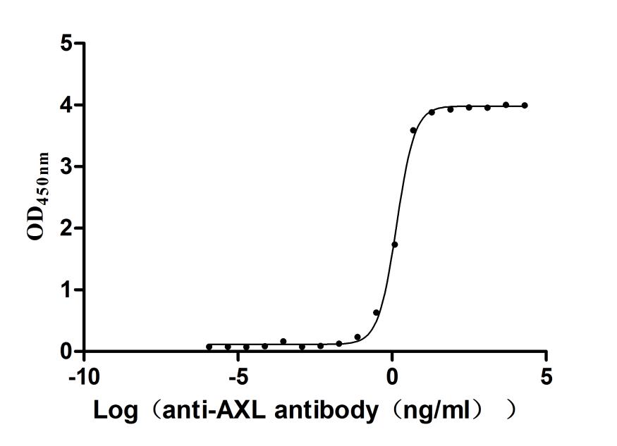 The Binding Activity of Human AXL with Anti-AXL recombinant antibody Activity: Measured by its binding ability in a functional ELISA. Immobilized human AXL(CSB-MP326981HUd7) at 2 microg/mL can bind Anti-AXL recombinant antibody. The EC50 is 1.308-1.500 ng/mL.