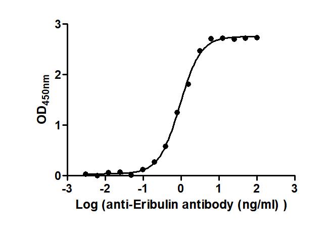 The Binding Activity of Farletuzumab ecteribulin (Synonyms: MORAb-202) with Anti-Eribulin antibody Activity: Measured by its binding ability in a functional ELISA. Immobilized Farletuzumab ecteribulin (Synonyms: MORAb-202) at 2 microg/mL can bind Anti-Eribulin antibody, the EC50 is 0.8548 to 1.015 ng/mL.